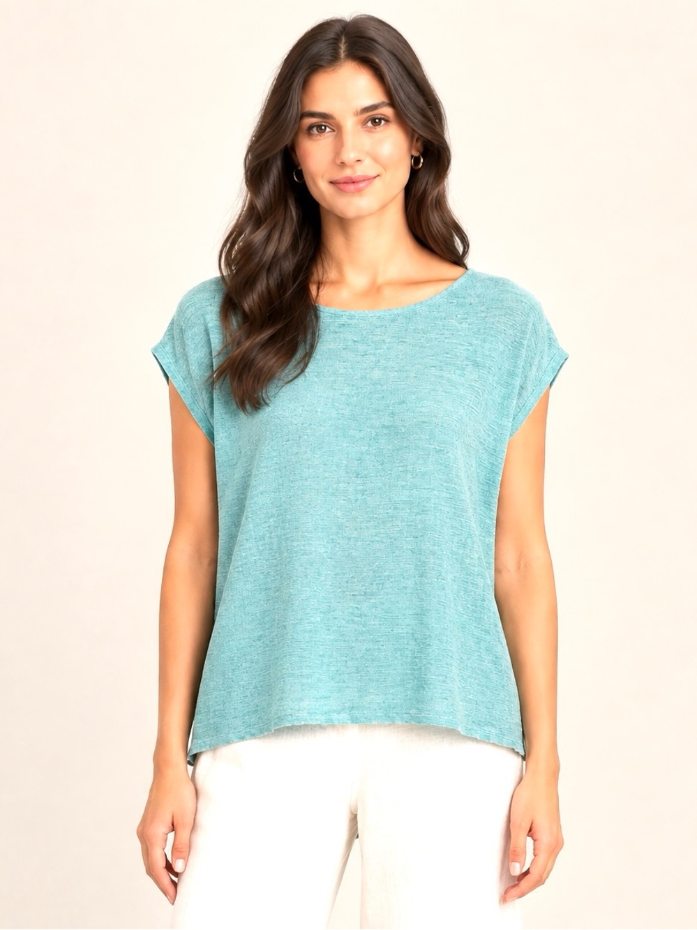 Eileen Fisher 100% Organic Linen Tunic High Low Hem Beachy Teal Green Size Large